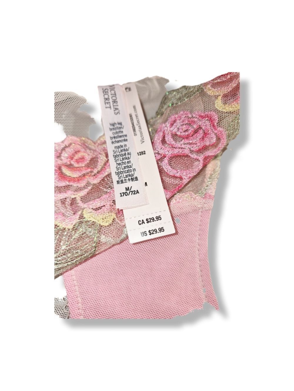 Victoria's Secret Pink Floral Lace Thong with Rose Appliqué - Picture 3 of 3